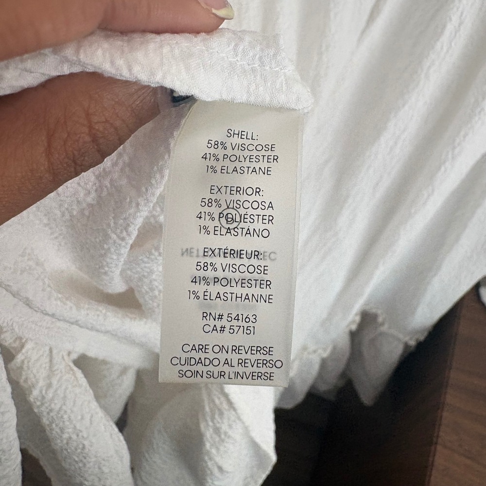 Calvin Klein White Textured V-Neck Midi Dress Smocked Waist Size 6 - Picture 4 of 11